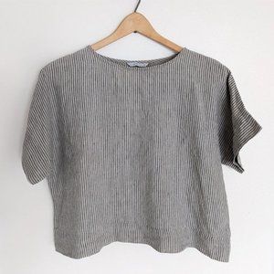 Linenfox Mona Top in Grey Stripes
